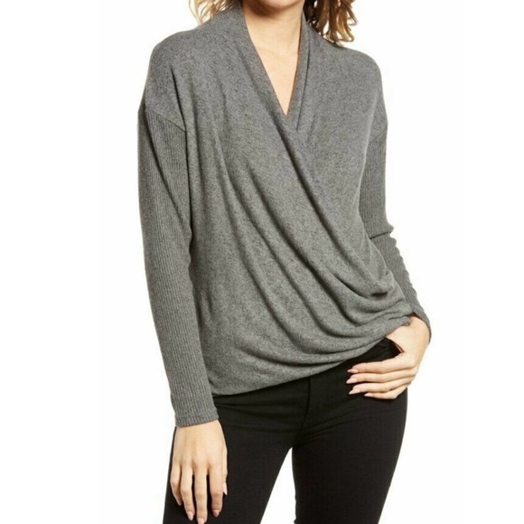 All in Favor Tops - All in Favor Gray Draped V-Neck Top